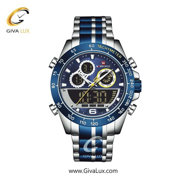 ساعت مچی اورجینال مردانه ناوی فورس|Naviforce|نوی فورس|نیوی فورس دو زمانه آبی-نقره ای | آبی-نقره ای| آبی کاربنی| کد رفرنس NF9188 S/BE/BE